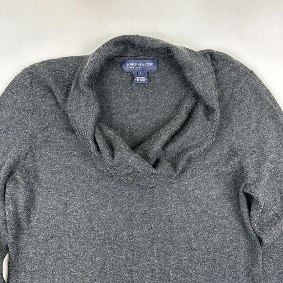 Jones New York Signature Gray Cowl Neck Sweater Size L Wool Blend Long Sleeve - Picture 3 of 8